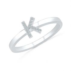 .045 cttw. Solid 14k White Gold Diamond Initial Letter K Ring Band