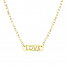 Yellow Gold Love Cut Out Paperclip Chain Necklace