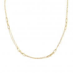 Yellow Gold Paperclip Link Station Chain Necklace | 24 Inches