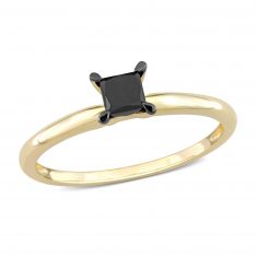 1/2ct Princess  Black Diamond Yellow Gold Solitaire Engagement Ring