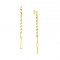 Yellow Gold Rolo and Paperclip Dangle Earrings