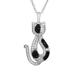 Aspca Tendervoices Black Diamond And Diamond Cat Pendant 1 3ctw