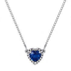 Created Sapphire Beaded Heart Halo 10kwg Necklace | REEDS Jewelers