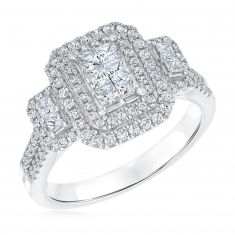 Princess Cut and Round Diamond Cluster Engagement Ring 1ctw | REEDS ...