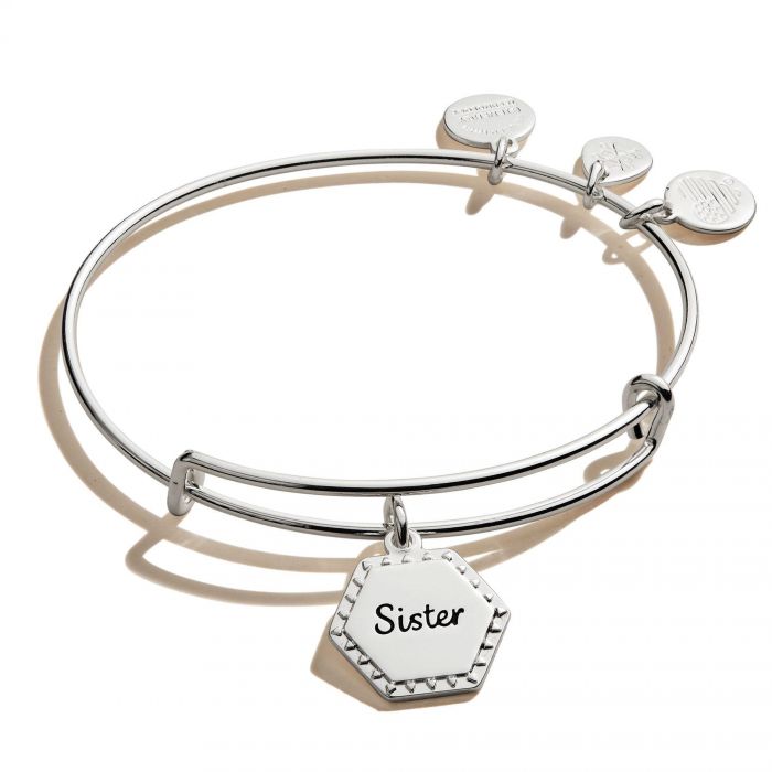 Alex And Ani Because I Love You Sister Charm Bangle Bracelet Shiny Antique Silver Finish Reeds Jewelers Sister Charm Bangle Bracelet