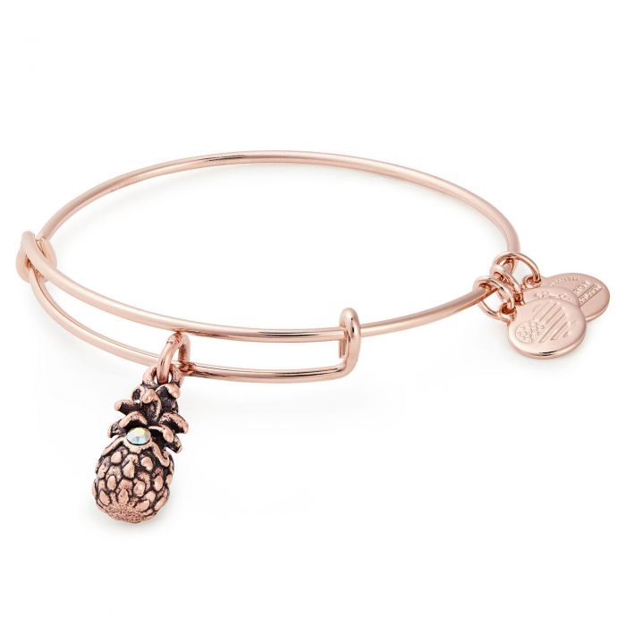 Alex And Ani Pineapple Charm Bangle Bracelet Shiny Rose Gold