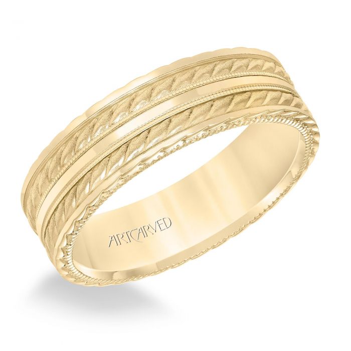 ArtCarved Rope and Milgrain Detail Yellow Gold Comfort Fit Wedding Band ...