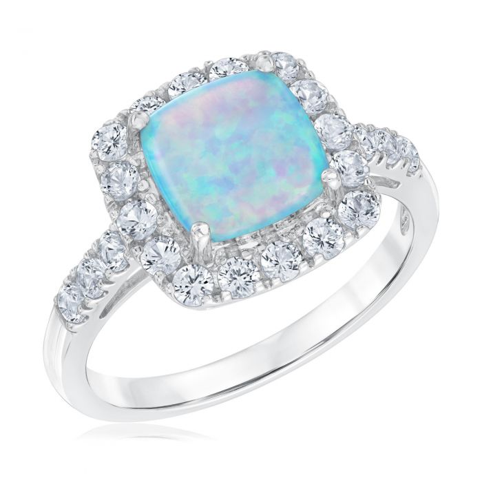 Created Blue Opal and Created White Sapphire Sterling Silver Ring ...