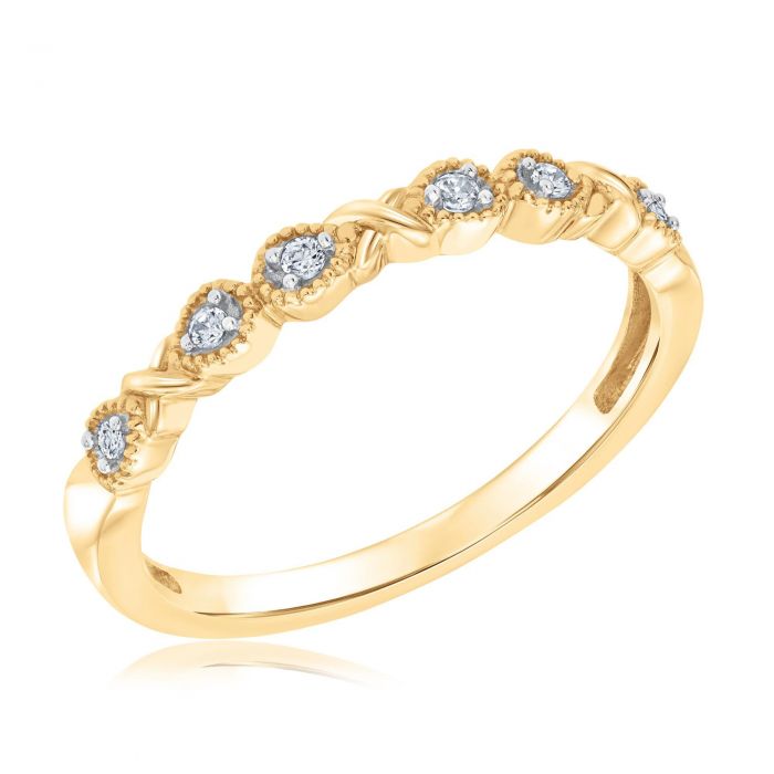 Diamond XOXO Yellow Gold Stackable Ring 1/15ctw | REEDS Jewelers