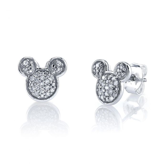 Disney Mickey Mouse Sterling Silver Diamond Stud Earrings