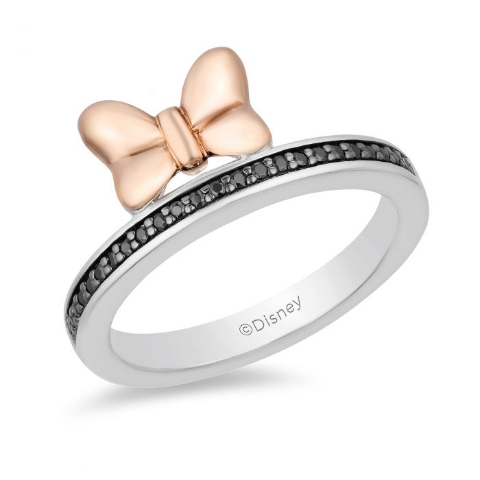 Disney Minnie Mouse Two-Tone Black Diamond Bow Ring 1/8ctw - Size 7 ...