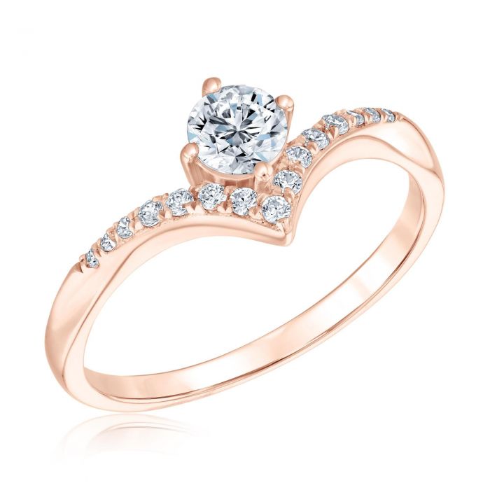 Ellaura Blush Rose Gold Round Diamond Chevron Engagement Ring 1
