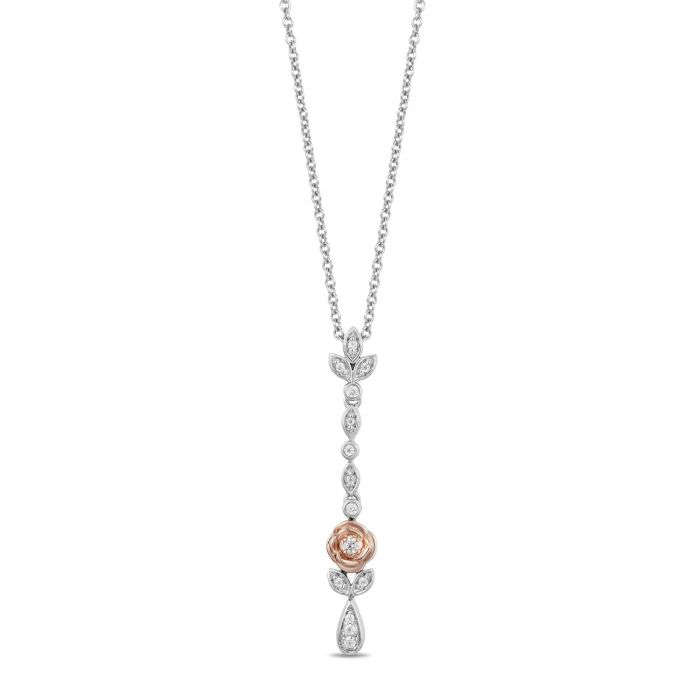 Enchanted Disney Fine Jewelry Belle's Diamond Rose Drop Pendant ...