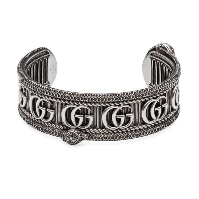 Gucci Double G Snake Aged Sterling Silver Cuff Bracelet | REEDS Jewelers