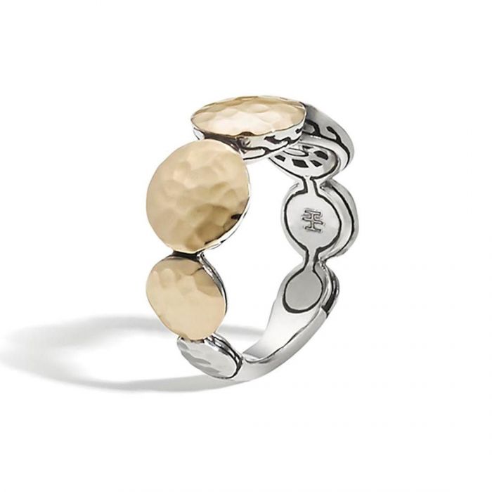 John Hardy Dot Hammered Gold and Sterling Silver Round Disc Ring, Size 7 REEDS Jewelers