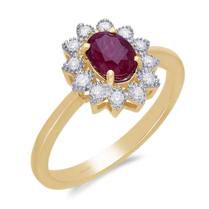 Kallati Oval Ruby and Diamond Flower Ring 1/8ctw | REEDS Jewelers