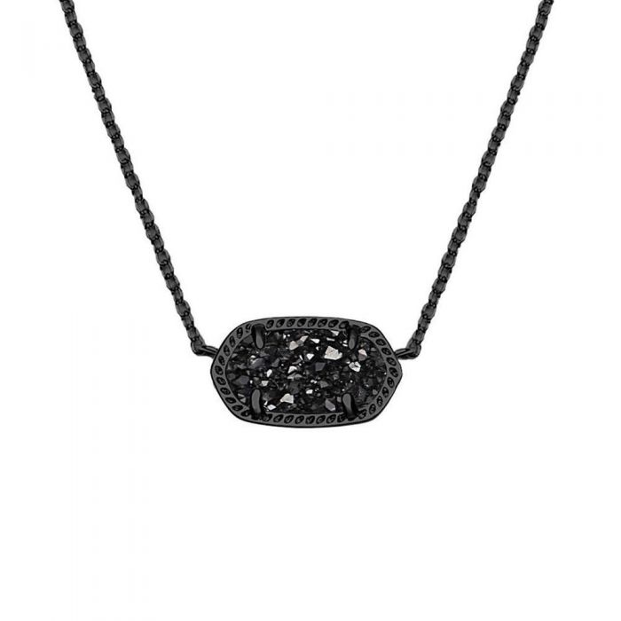Kendra Scott Elisa Gunmetal Pendant Necklace in Black Drusy REEDS Jewelers