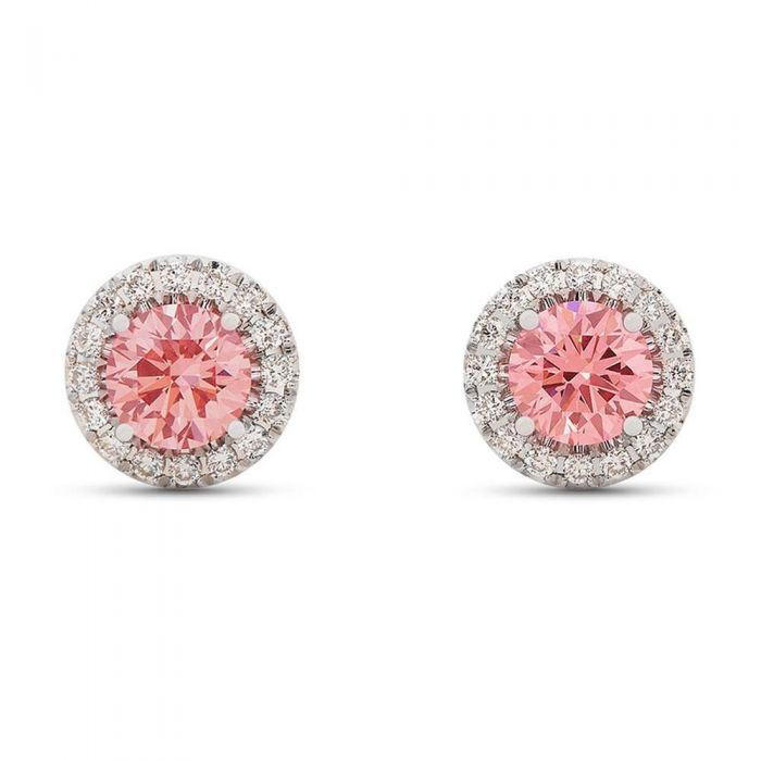 Lightbox Pink Lab Grown Diamond Halo Stud Earrings 1ctw | REEDS Jewelers