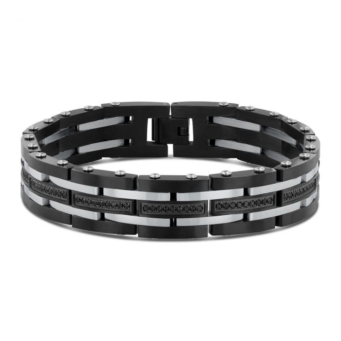 Men's Black Diamond and Black Stainless Steel Bracelet 1ctw REEDS