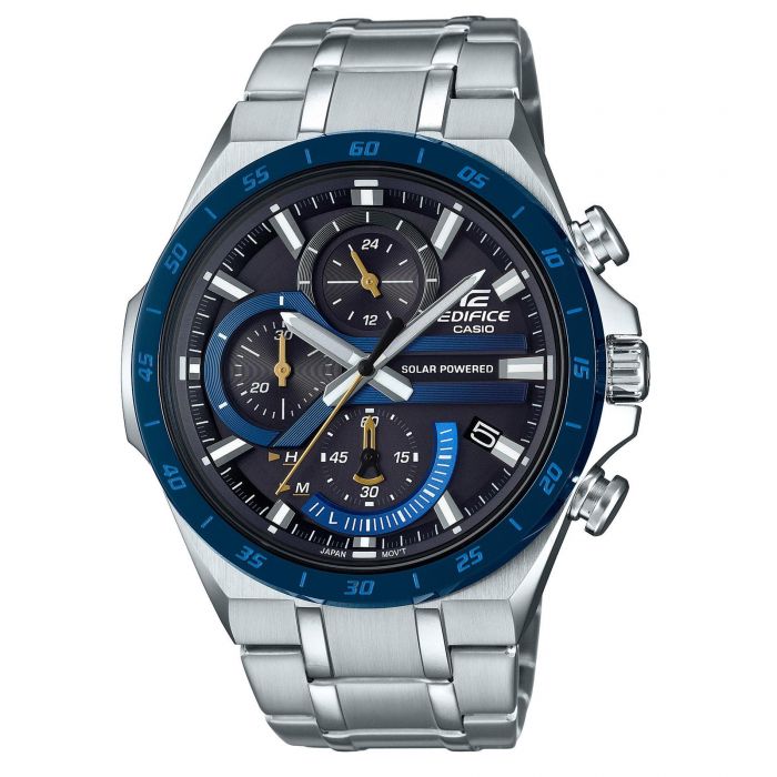 casio edifice men's solar powered steel bracelet watch
