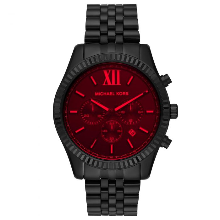 Men's Michael Kors Lexington Chronograph Red Crystal Dial BlackTone
