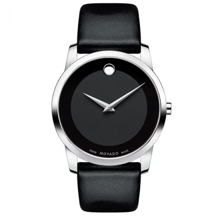 movado black museum watch