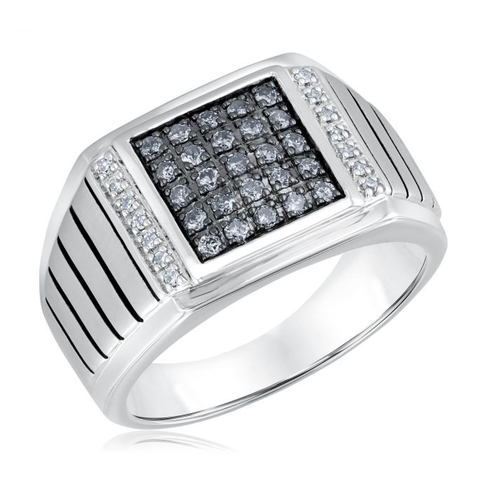 Men’s Sterling Silver Diamond and Grey Diamond Ring 3/8ctw | REEDS Jewelers