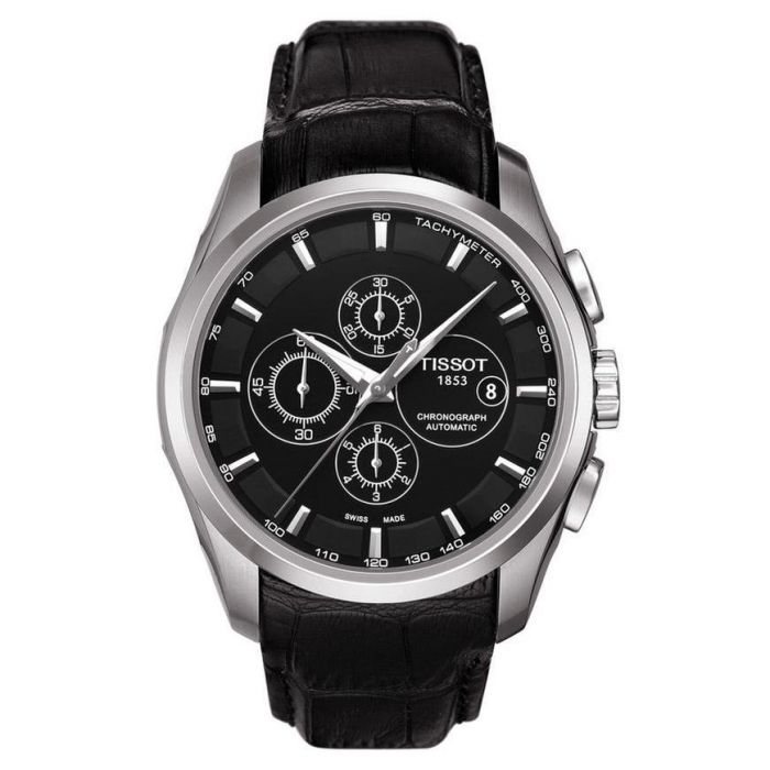 Men S Tissot Couturier Automatic Chronograph Black Leather Strap