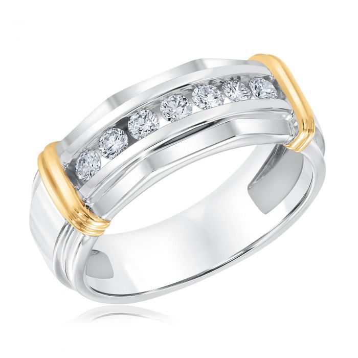 Men S White Gold Diamond Ring With Yellow Gold Bars 1 2ctw Reeds