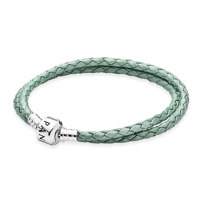 PANDORA Green Braided Double Leather Bracelet, Limited Edition REEDS