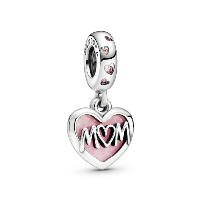 925 Sterling Silver Enamel LOVE YOU MOM Heart Charm Pendant