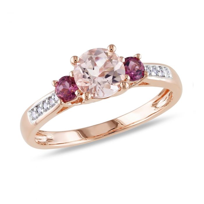 Pink Tourmaline and Morganite Three-Stone Ring 1/20ctw | REEDS Jewelers