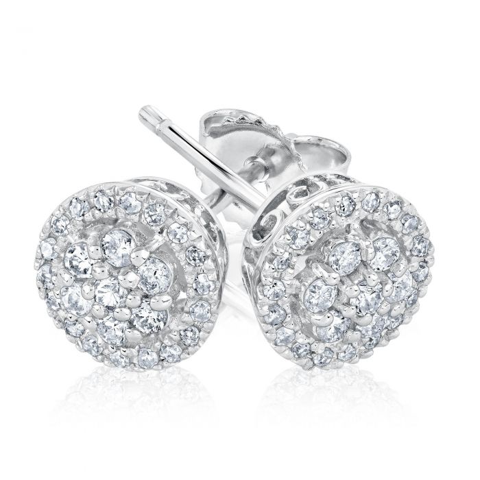 Round Diamond Cluster Halo Earrings 1/2ctw | REEDS Jewelers