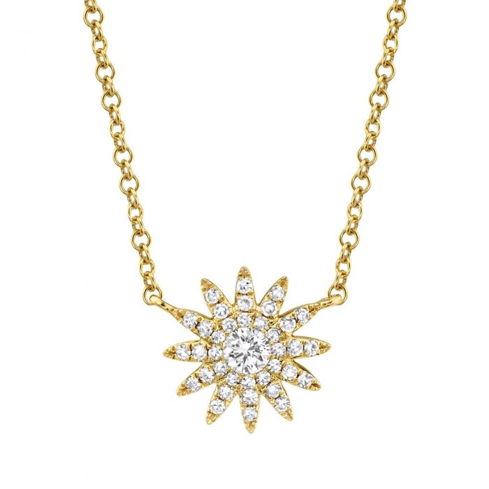 Shy Creation Diamond Sunburst Yellow Gold Necklace 1/6ctw | REEDS Jewelers