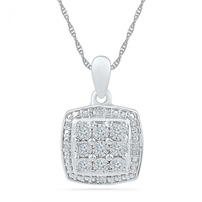 Sterling Silver Diamond Cluster Cushion Shape Pendant 1/15ctw | REEDS ...