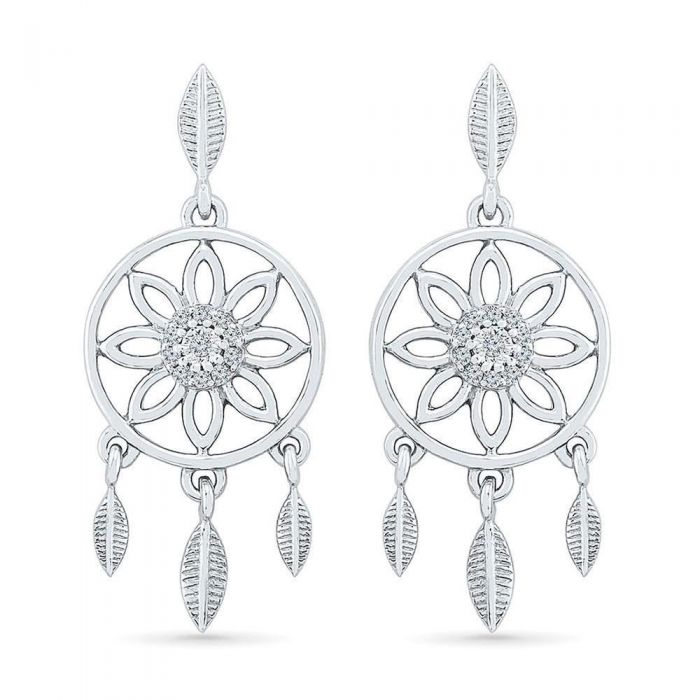 Sterling Silver Diamond Dreamcatcher Earrings 1 15ctw Reeds Jewelers
