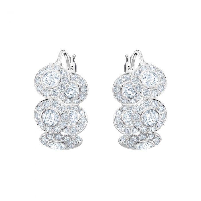 Swarovski Crystal Angelic White Rhodium Plated Hoop Earrings Reeds Jewelers White Rhodium Plated Hoop Earrings