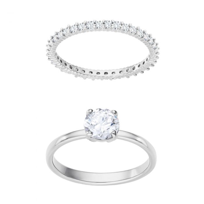 Swarovski Crystal I Do Round Rhodium Plated Ring Set Size 7 Reeds Jewelers