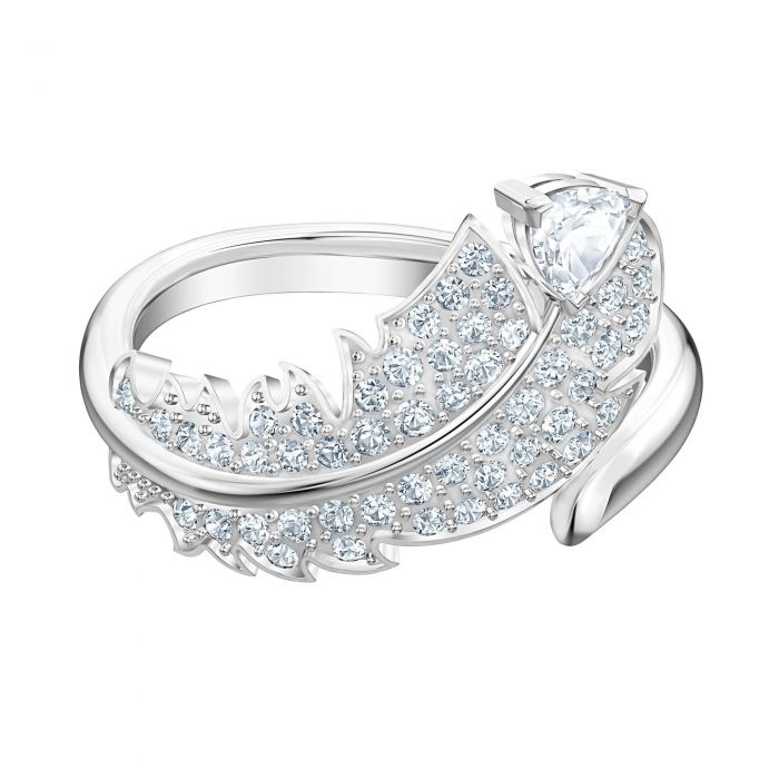 Swarovski Crystal Nice Collection Feather Ring Rhodium Plated Reeds Jewelers