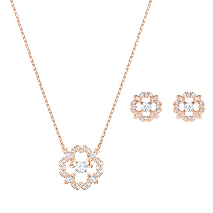 Swarovski Crystal Sparkling Dance Flower Rose Gold-Tone Necklace and ...