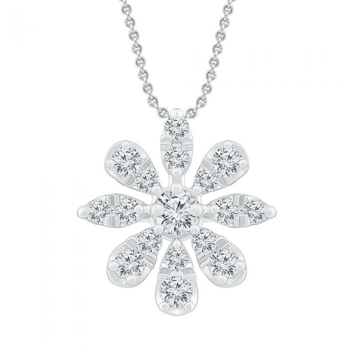 White Gold Diamond Flower Pendant Necklace 1/3ctw REEDS Jewelers