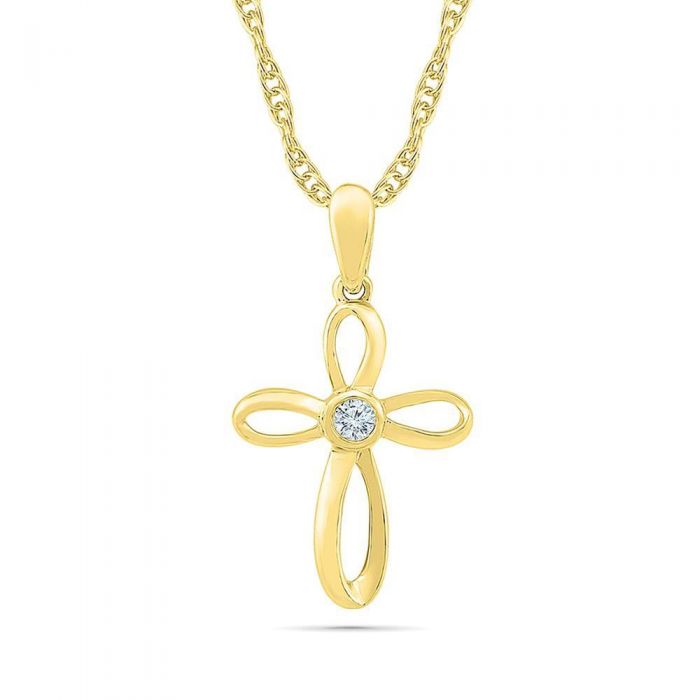 Yellow Gold and Diamond Loop Cross Pendant 1/20ctw | REEDS Jewelers