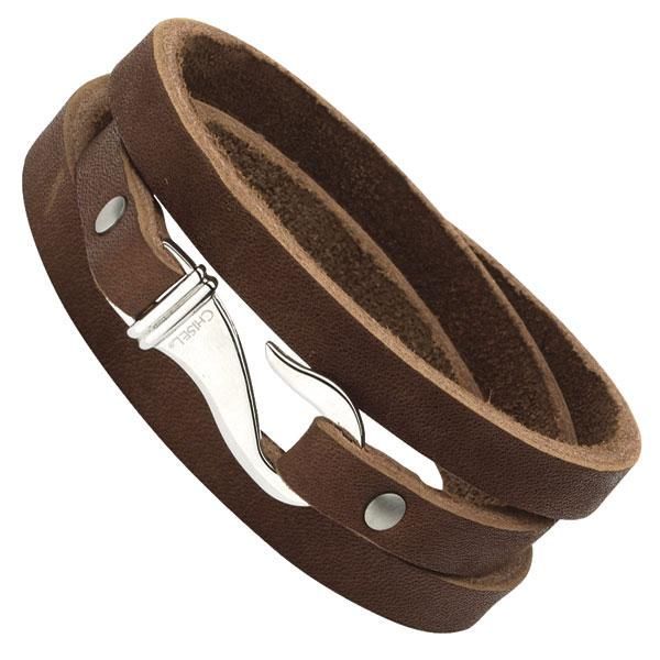 Men S Stainless Steel And Brown Leather Wrap Bracelet Item Srb528 Men S Stainless Steel And Brown Leather Wrap Bracelet