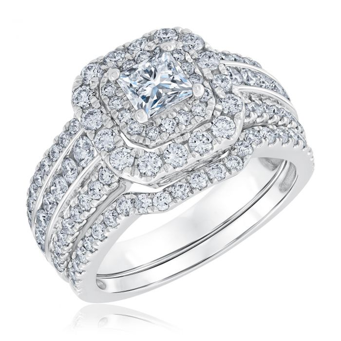 Ellaura Couture Princess Diamond Double Halo Bridal Set 2ctw Item