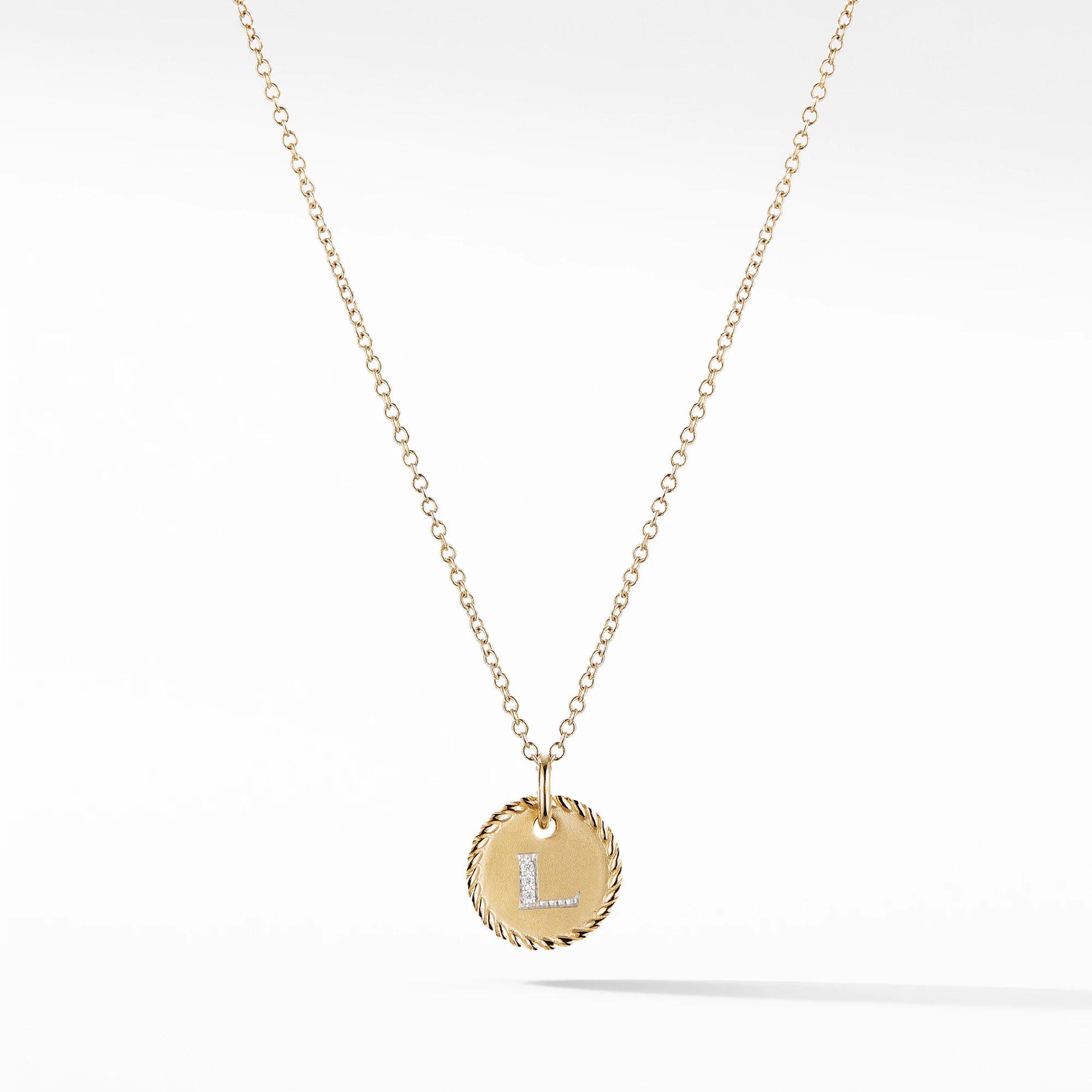 David Yurman Initial E Pendant with Diamonds in Gold on Chain