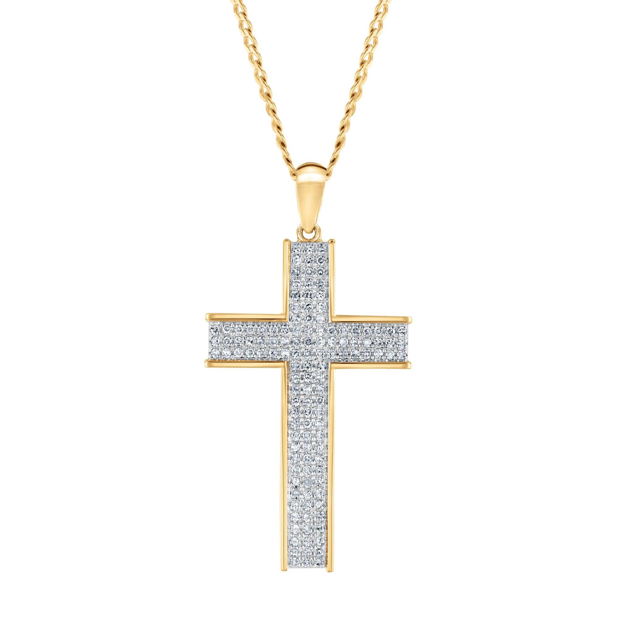 Men's Yellow Gold Diamond Cross Pendant 