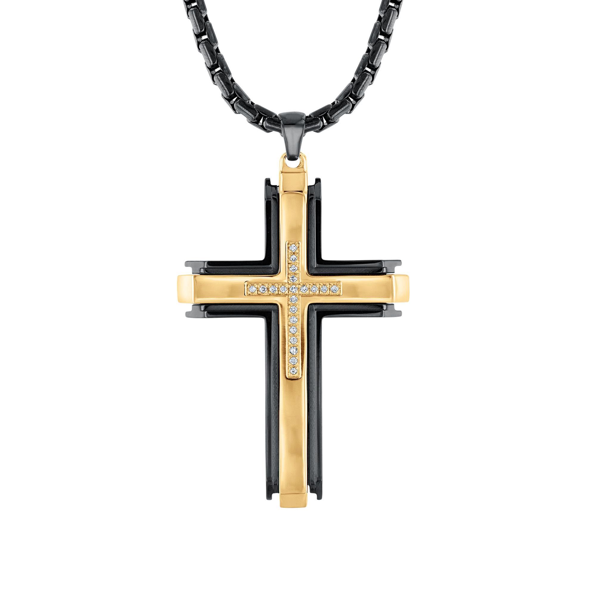 Two-Tone Diamond Cross Pendant Necklace 