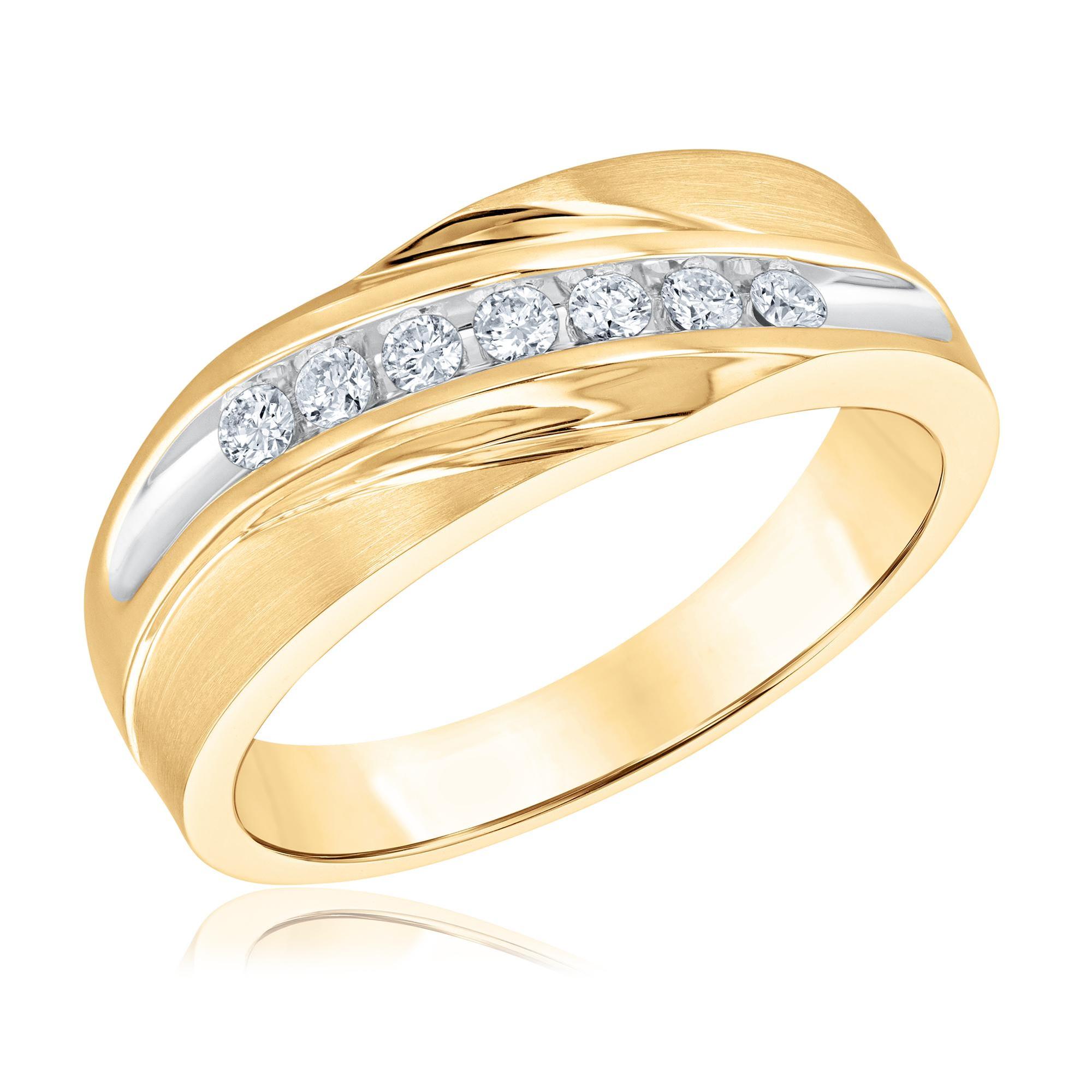 Men's Three Diamond Diagonal Yellow Gold Ring 1/10ctw | REEDS Jewelers Men's Three Diamond Diagonal Yellow Gold Ring 1/10ctw | REEDS Jewelers