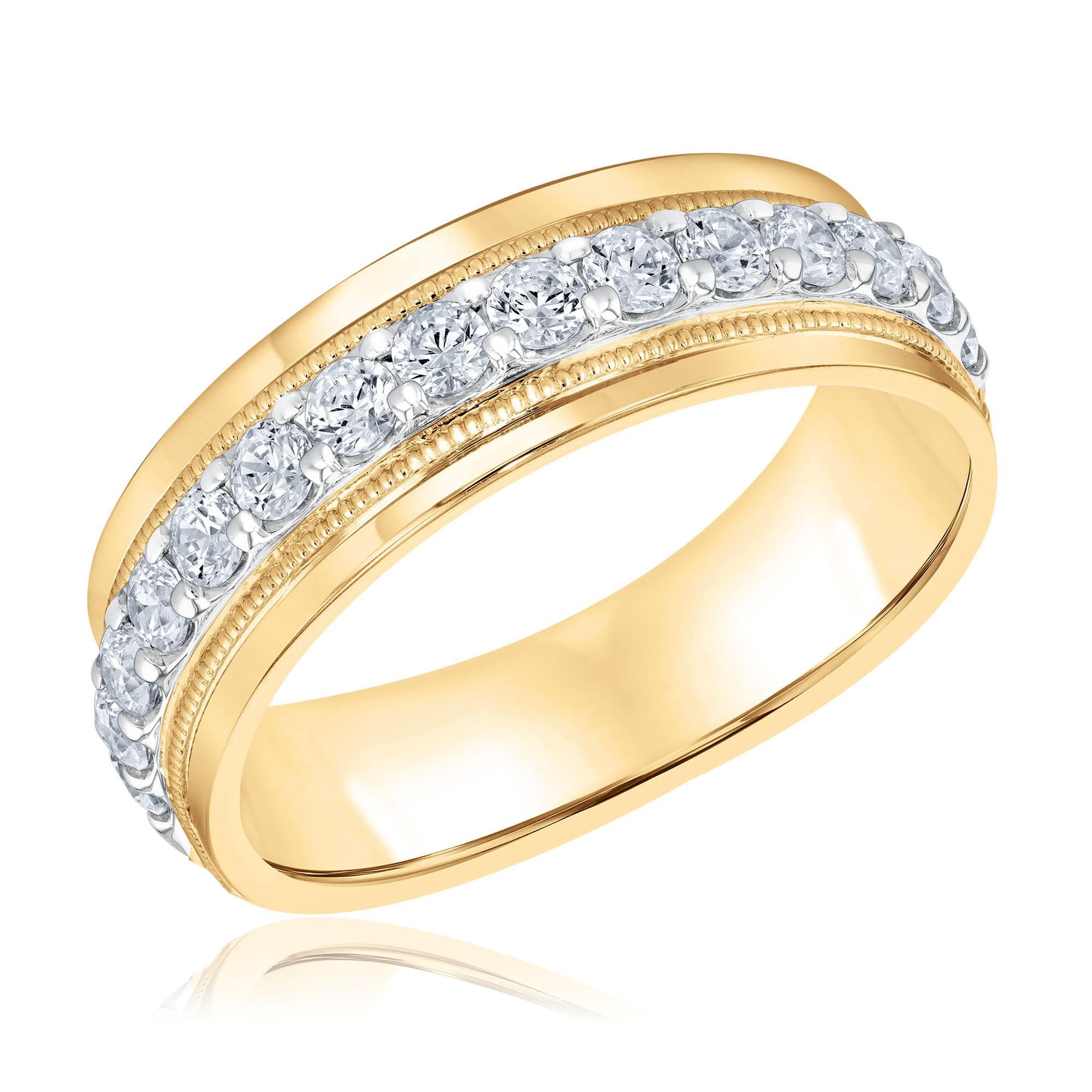 Men's Three Diamond Diagonal Yellow Gold Ring 1/10ctw | REEDS Jewelers Men's Three Diamond Diagonal Yellow Gold Ring 1/10ctw | REEDS Jewelers