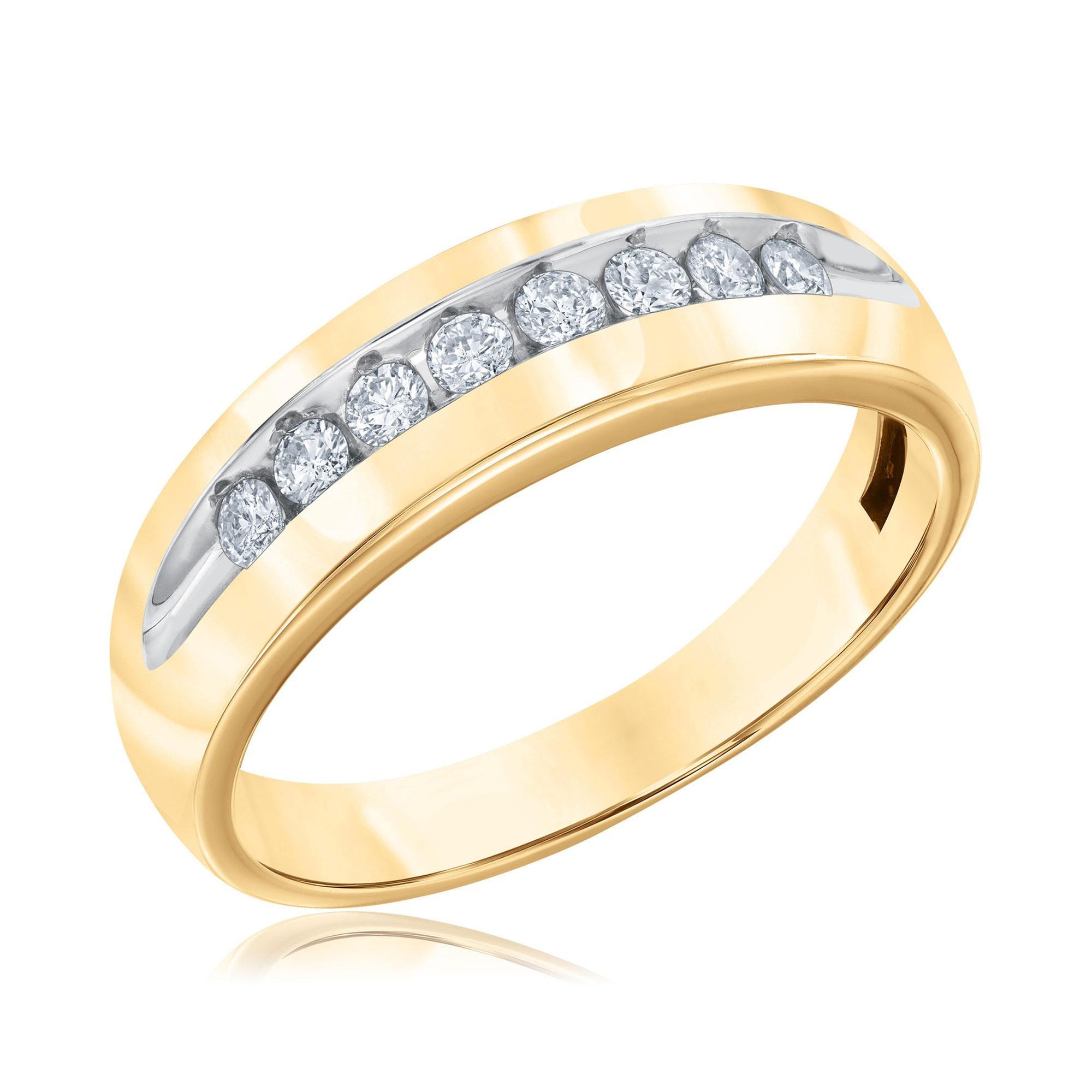 Men's Three Diamond Diagonal Yellow Gold Ring 1/10ctw | REEDS Jewelers Men's Three Diamond Diagonal Yellow Gold Ring 1/10ctw | REEDS Jewelers